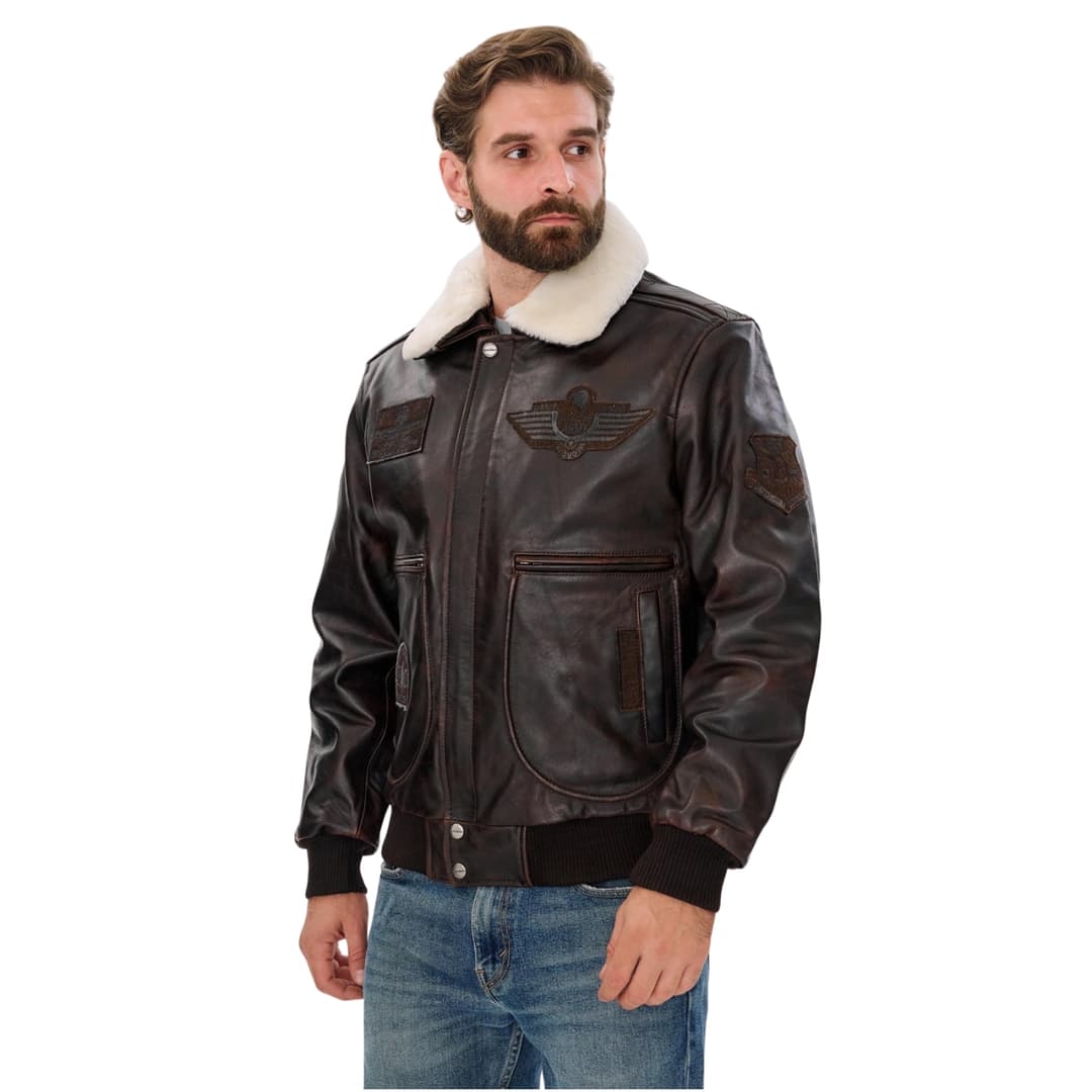 Mens Air Force Pilot Bomber Jacket With Shearling Collar