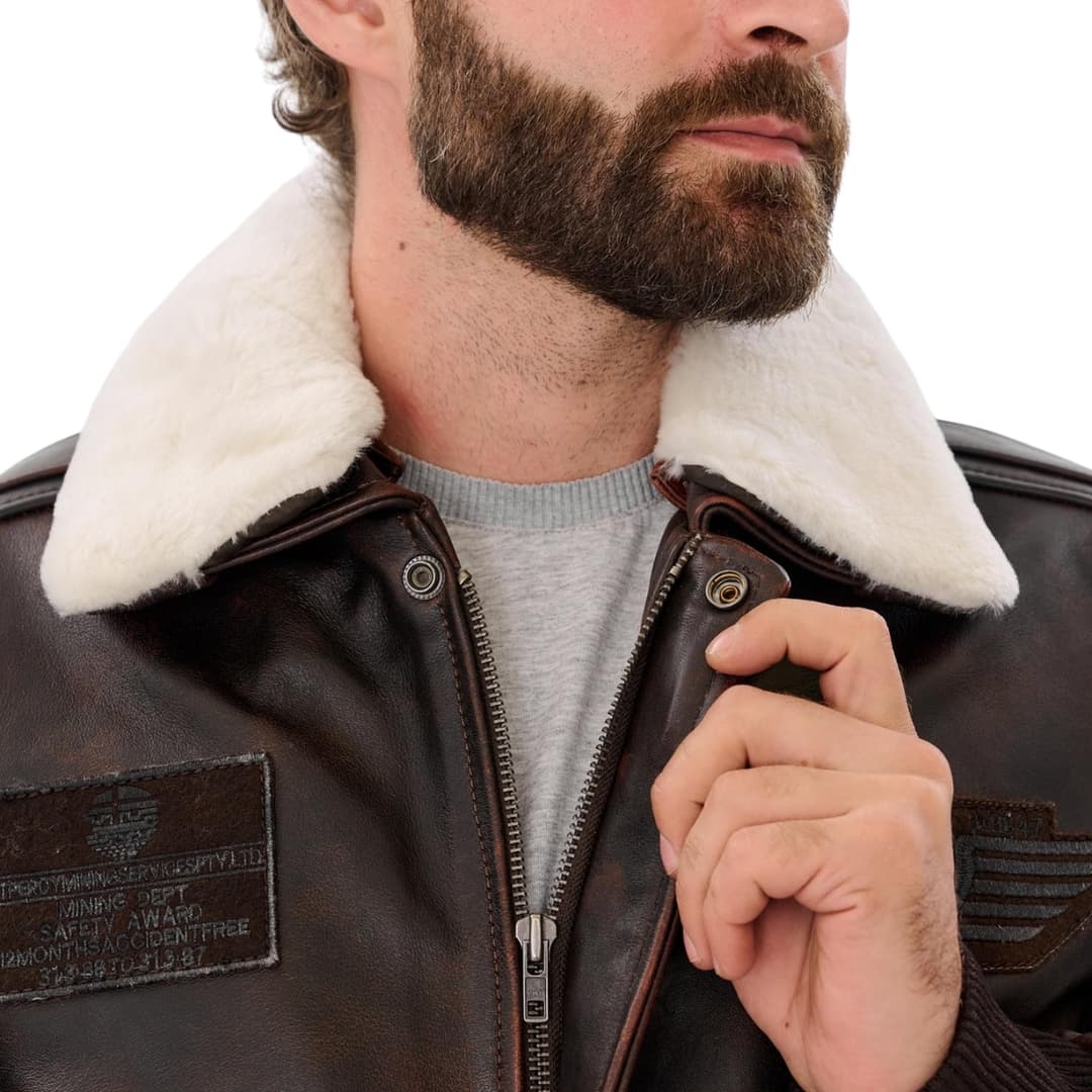 Mens Air Force Pilot Bomber Jacket With Shearling Collar
