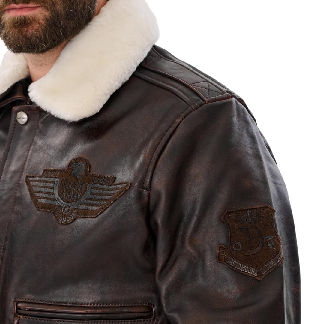 Mens Air Force Pilot Bomber Jacket With Shearling Collar