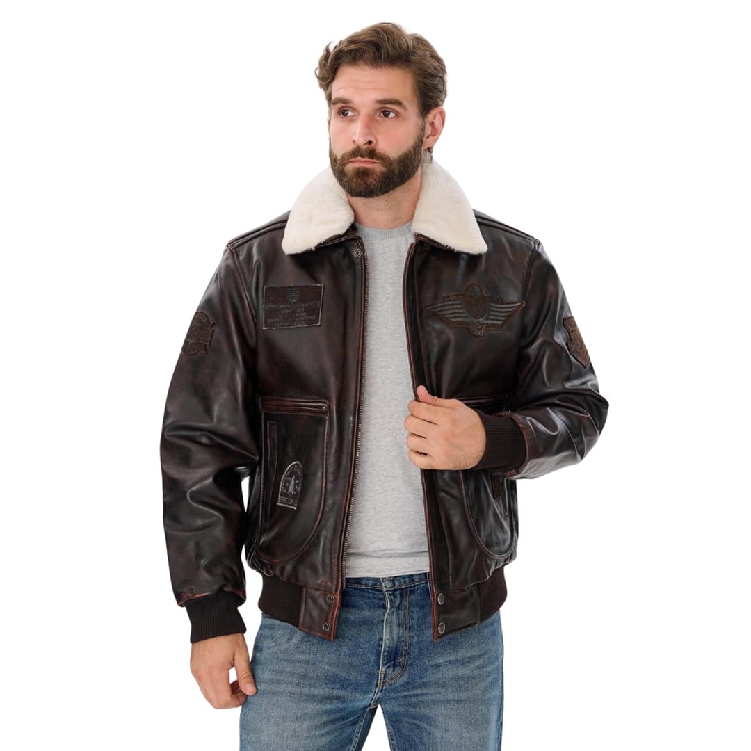 Mens Air Force Pilot Bomber Jacket With Shearling Collar