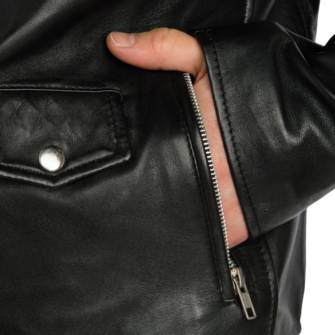 mens black leather flight jacket with detachable fur neck