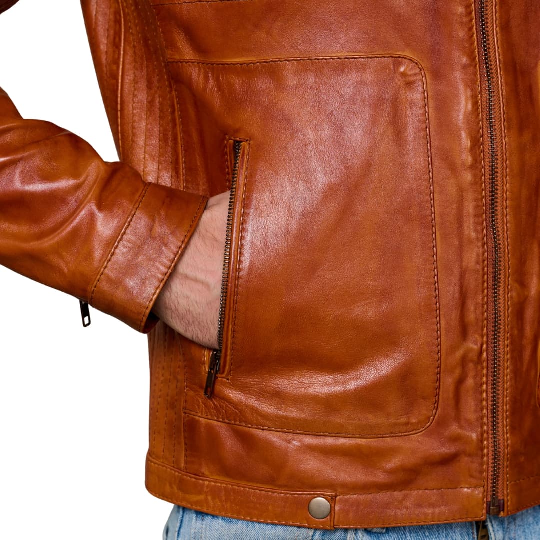 Mens Brown Cafe Racer Motorcycle Jacket