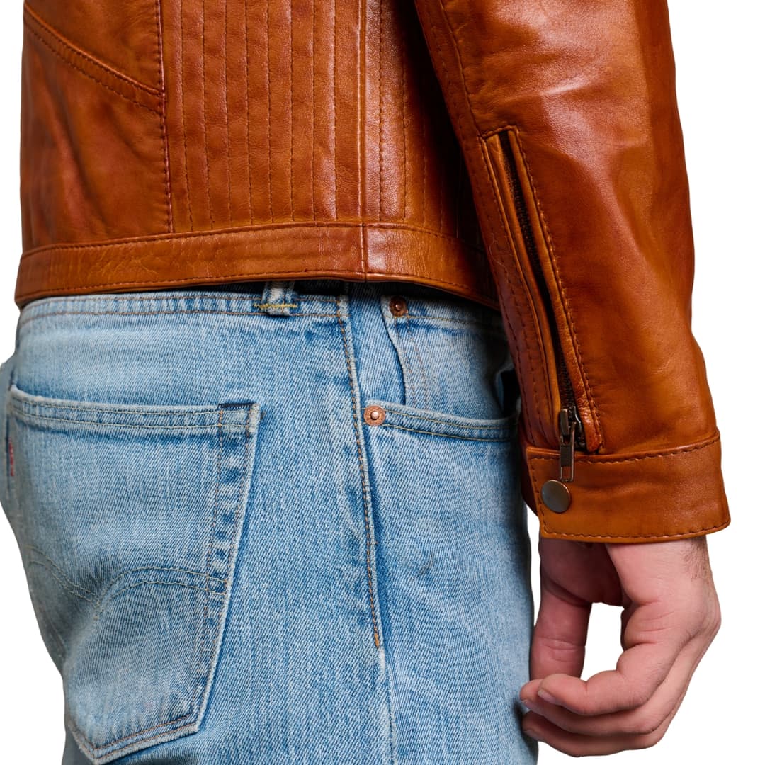 Mens Brown Cafe Racer Motorcycle Jacket