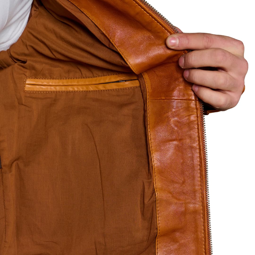 Mens Brown Cafe Racer Motorcycle Jacket