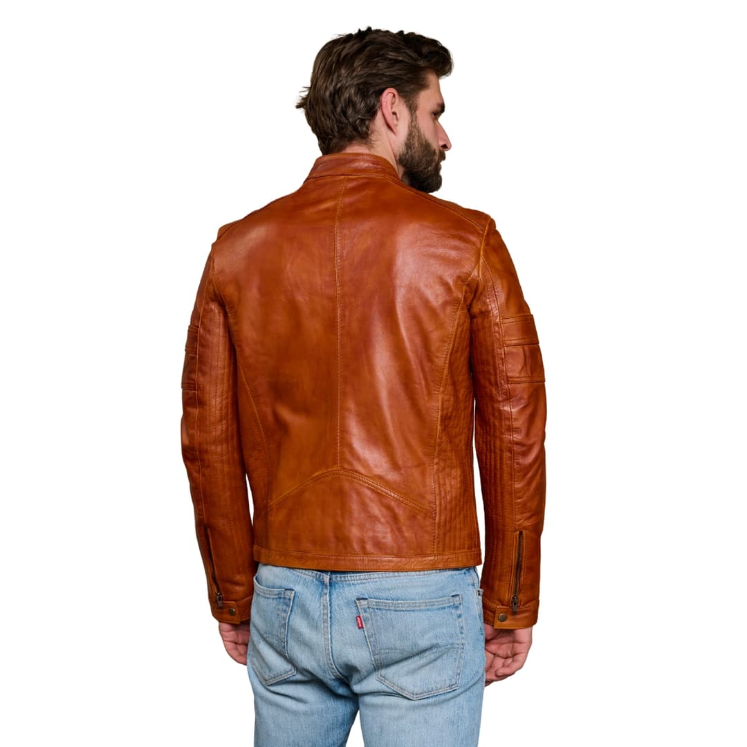 Mens Brown Cafe Racer Motorcycle Jacket