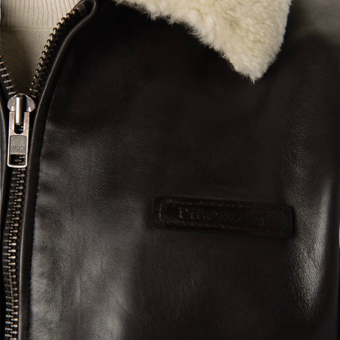 Mens Brown Leather Aviator Jacket With White Fur Collar