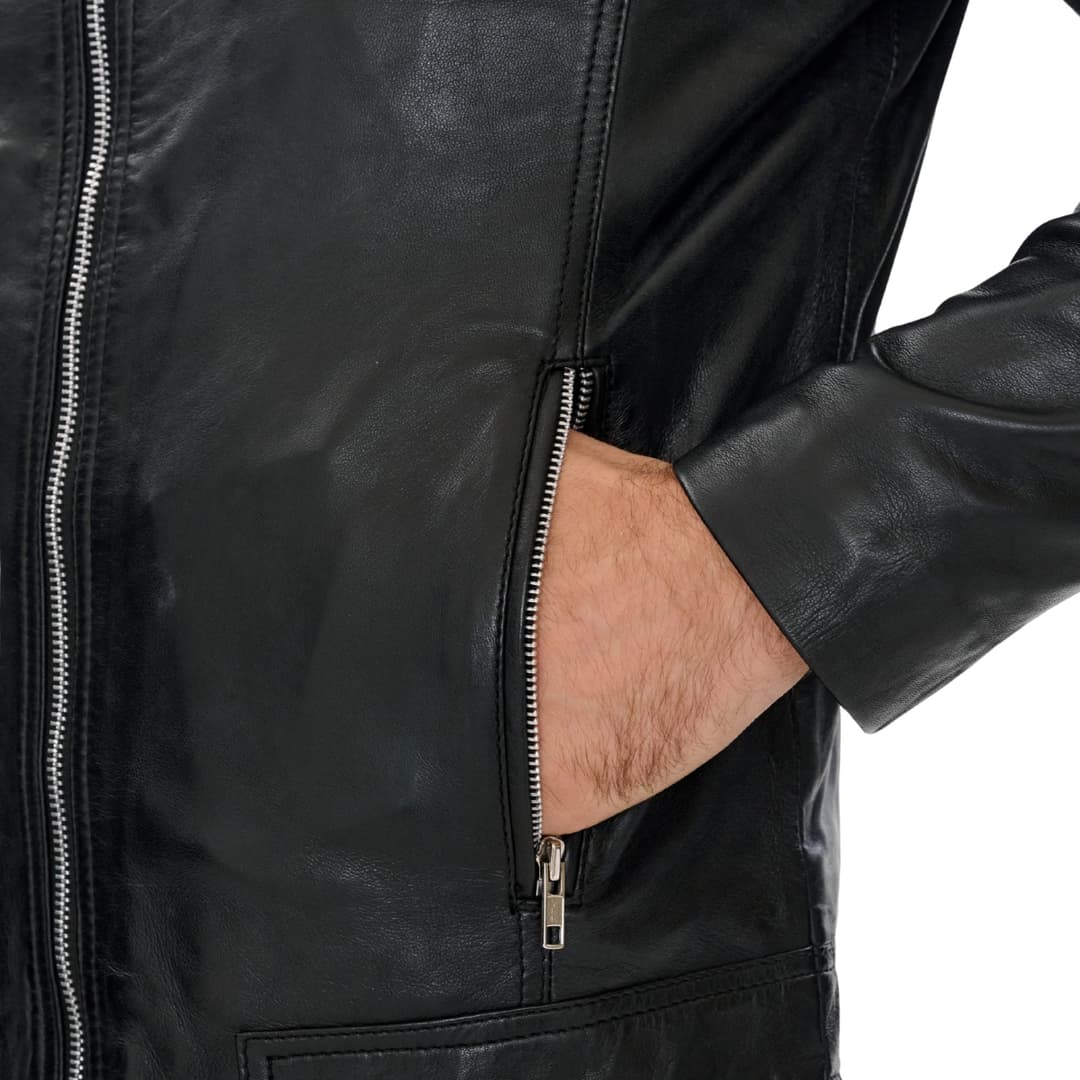 Mens Cafe Racer Black Leather Motorcycle Jacket