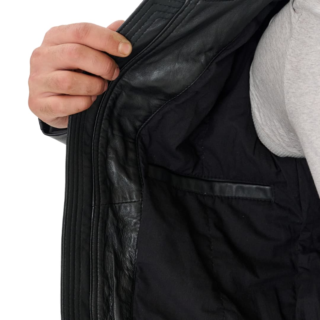 Mens Cafe Racer Black Leather Motorcycle Jacket