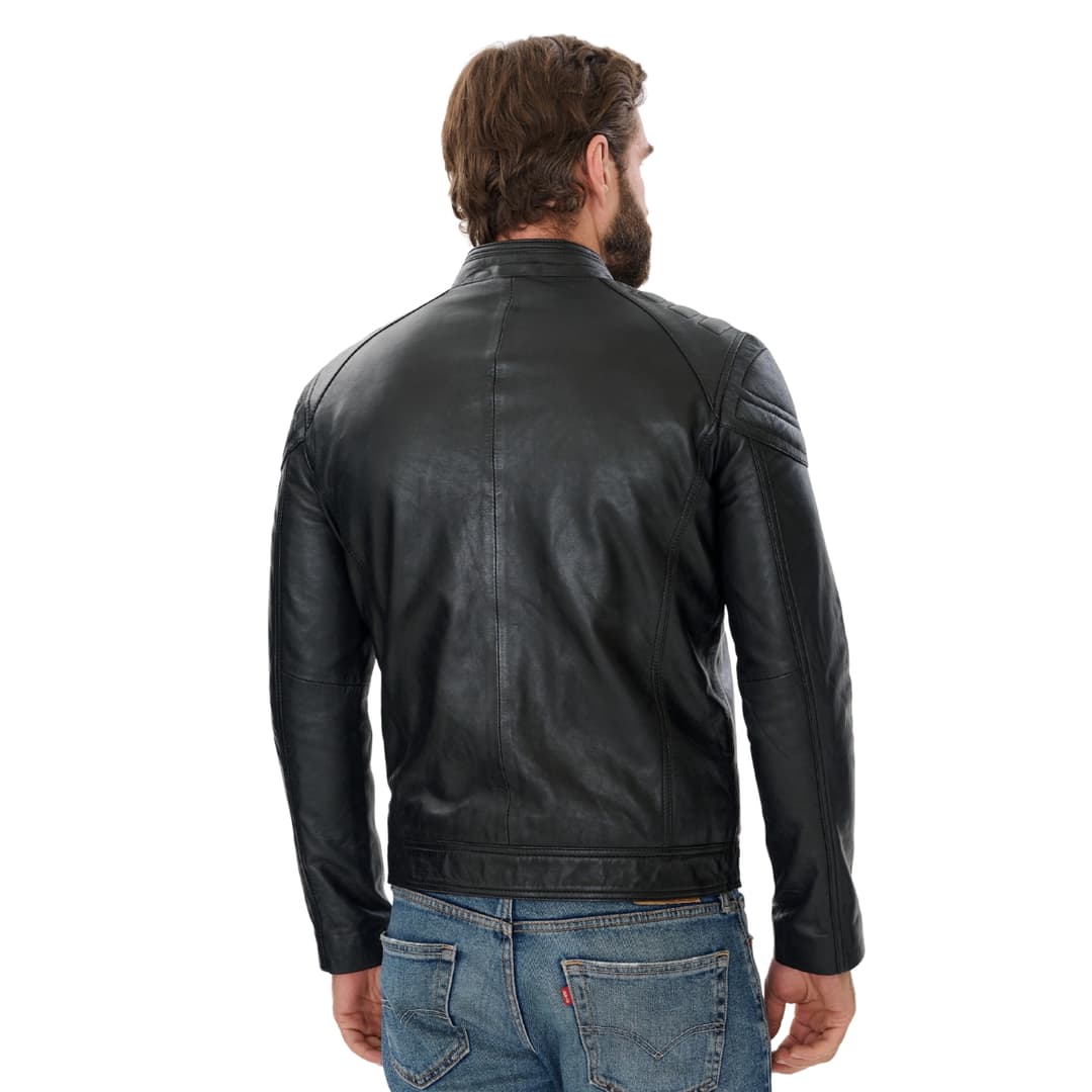 Mens Cafe Racer Black Leather Motorcycle Jacket
