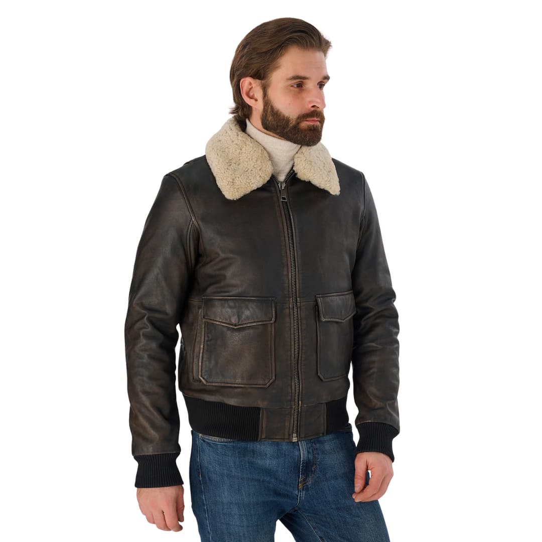 Vintage Black Aviator Pilot Jacket With Fur Collar