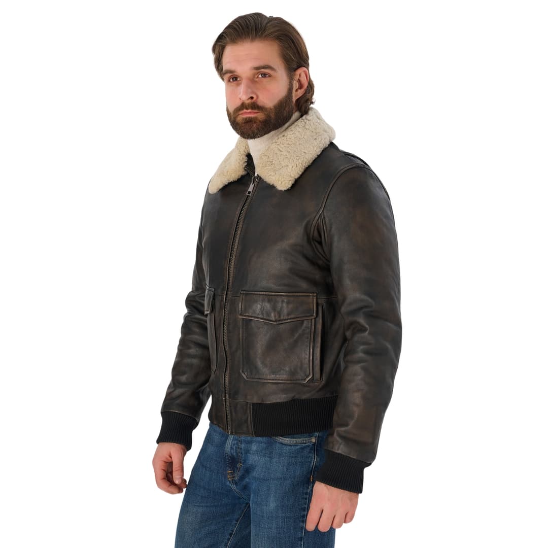 Vintage Black Aviator Pilot Jacket With Fur Collar