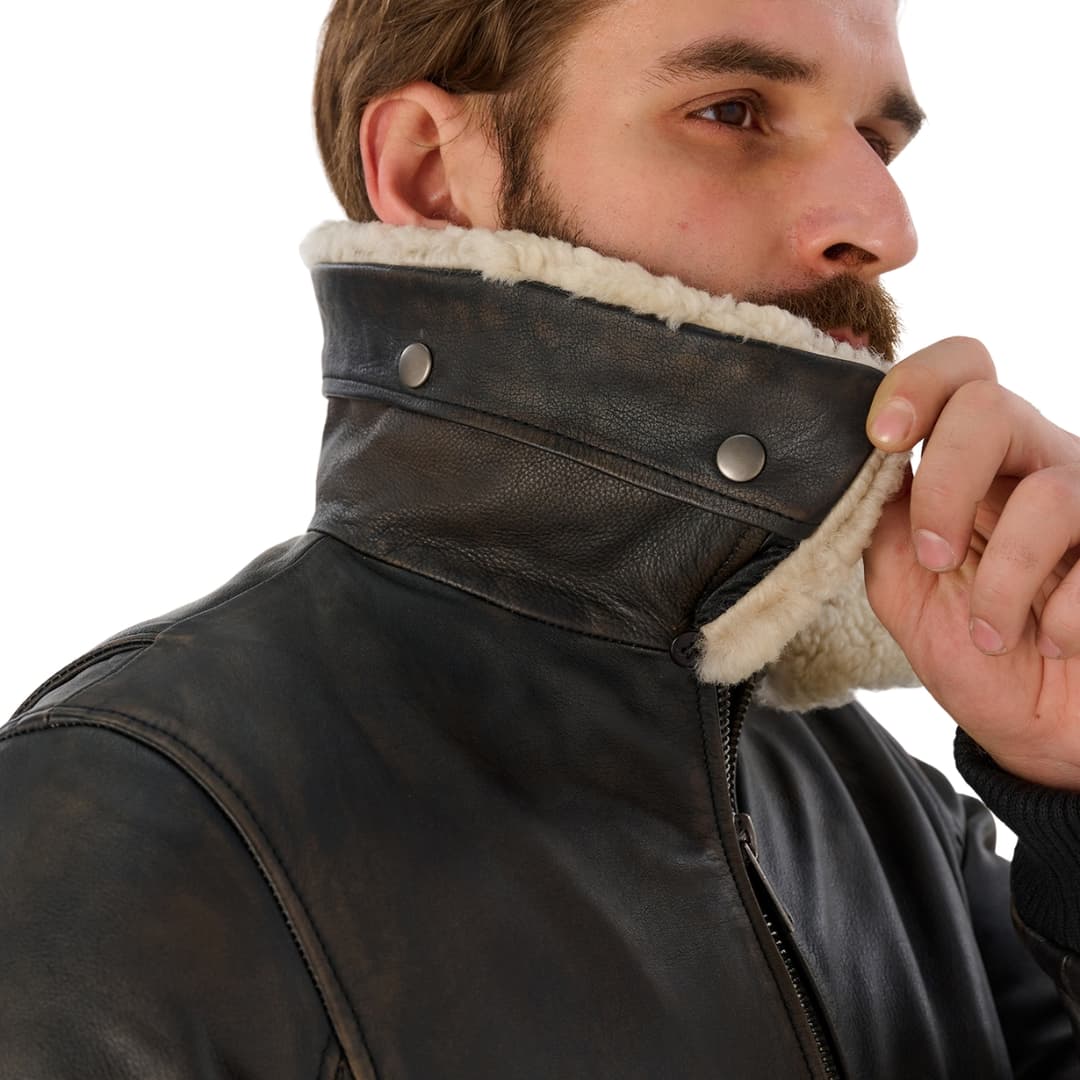 Vintage Black Aviator Pilot Jacket With Fur Collar
