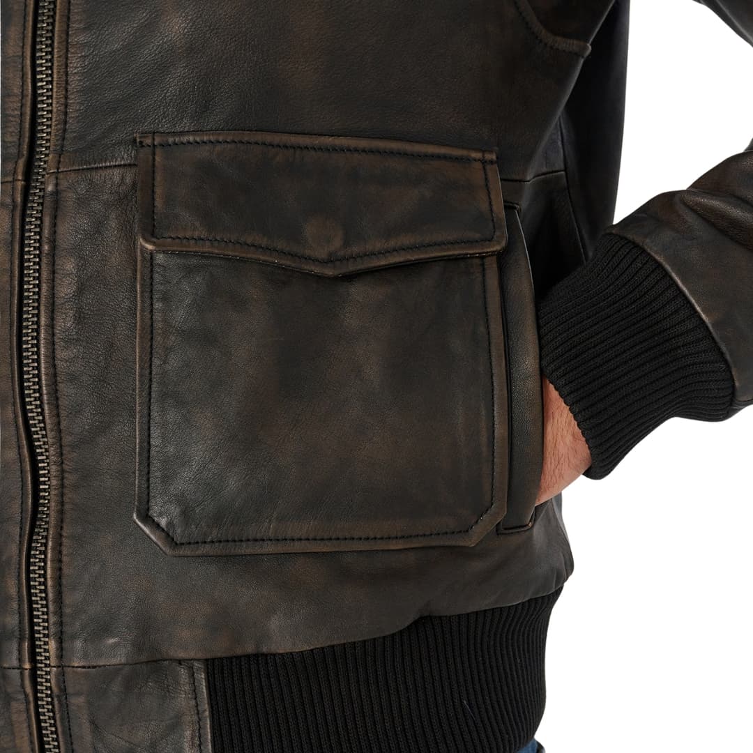 Vintage Brown Pilot Bomber Jacket Mens with Fur Collar