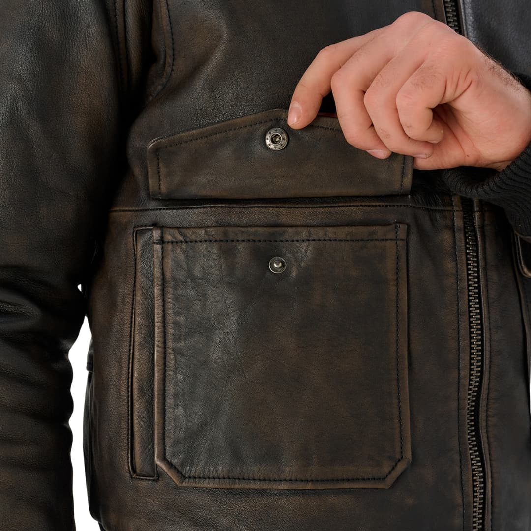 Vintage Brown Pilot Bomber Jacket Mens with Fur Collar