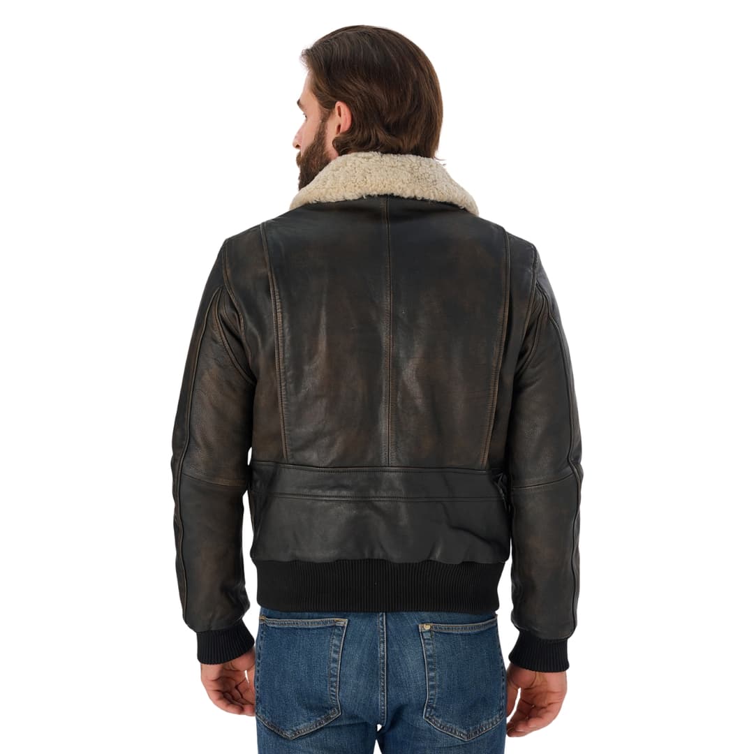 Vintage Brown Pilot Bomber Jacket Mens with Fur Collar