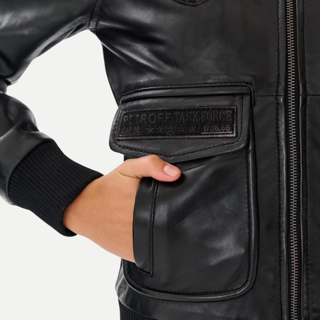 Womens Black Pilot Leather Jacket With Fur Collar
