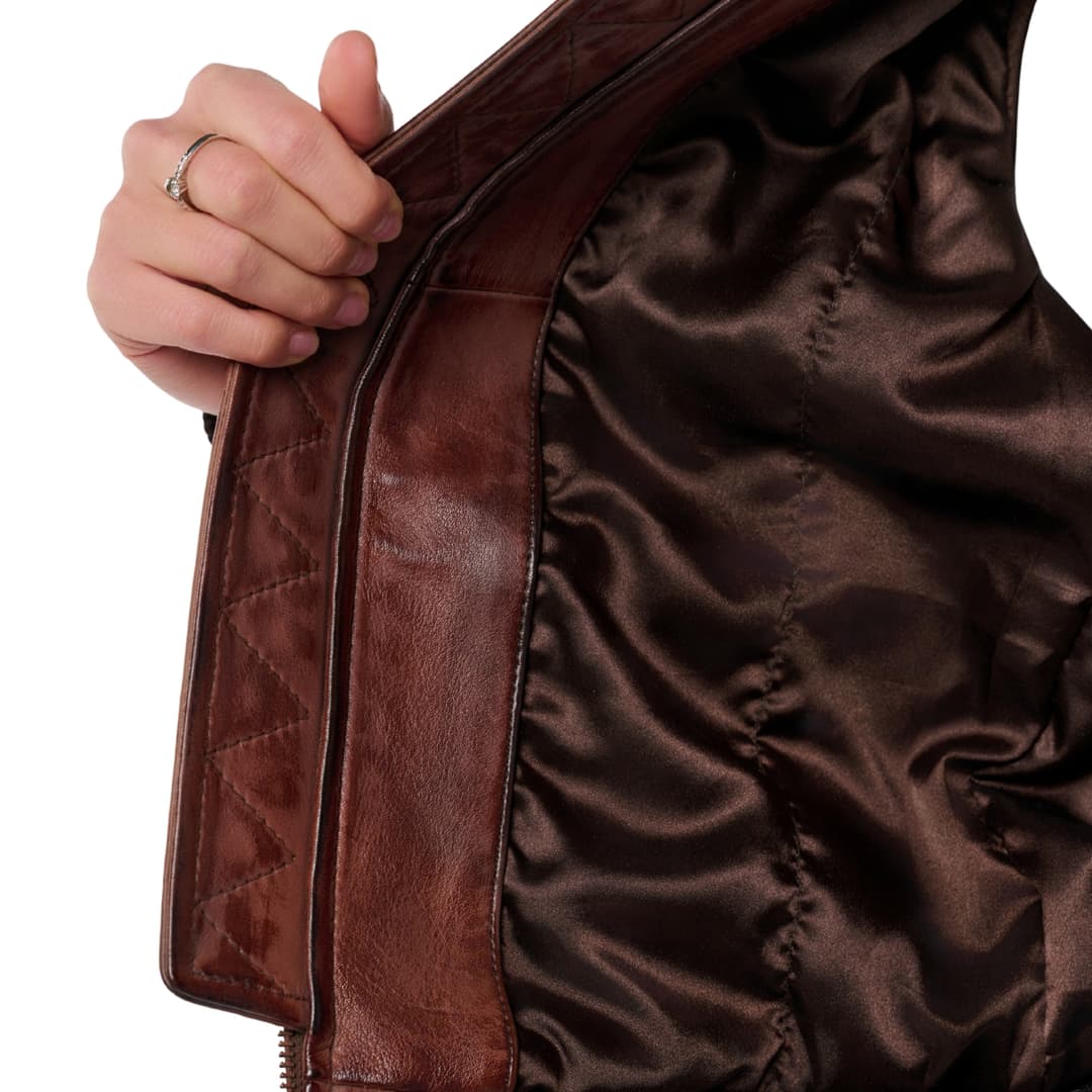 Womens Brown Leather Aviator Bomber Jacket with Fur Collar