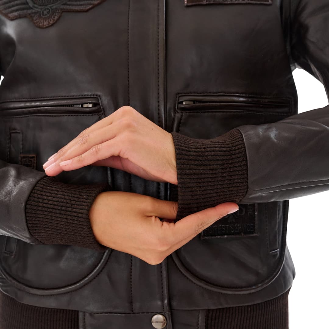 Womens Pilot Jacket Brown With Detachable Shearling Collar