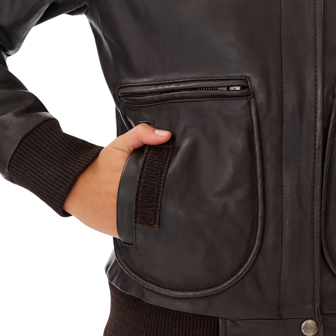 Womens Pilot Jacket Brown With Detachable Shearling Collar