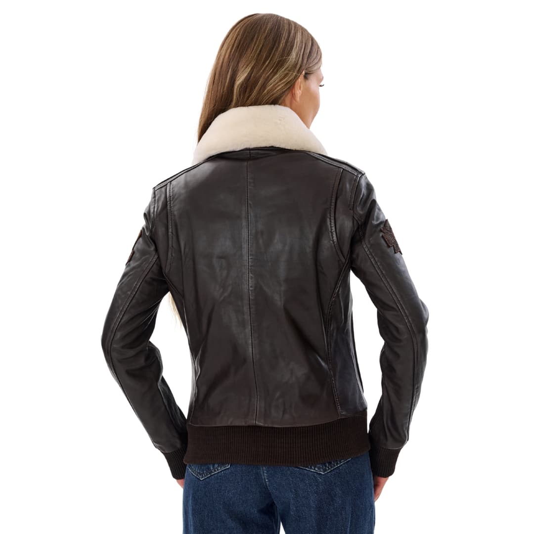 Womens Pilot Jacket Brown With Detachable Shearling Collar