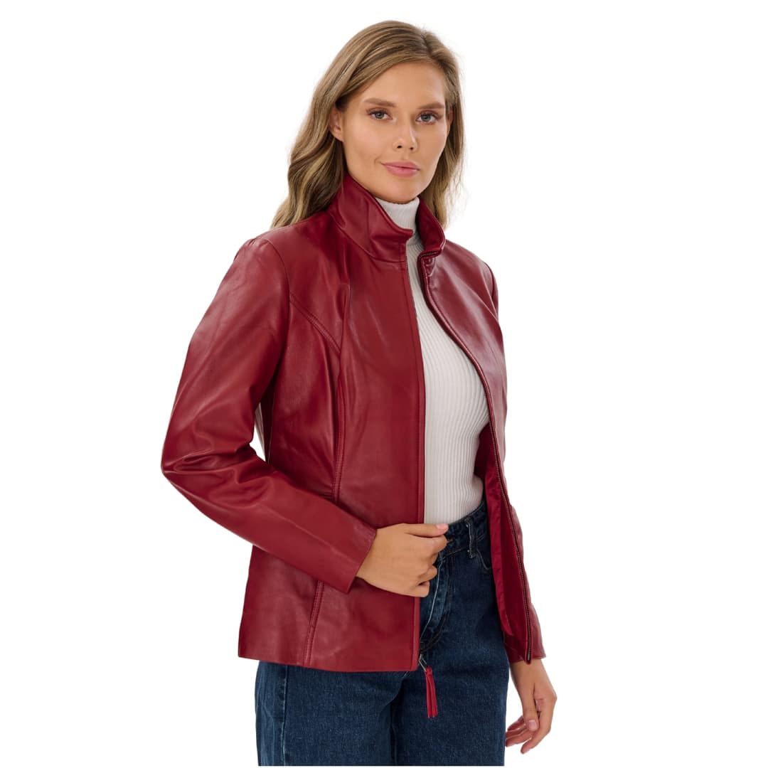 Womens Lambskin Slim Fit Burgendy Leather Jacket