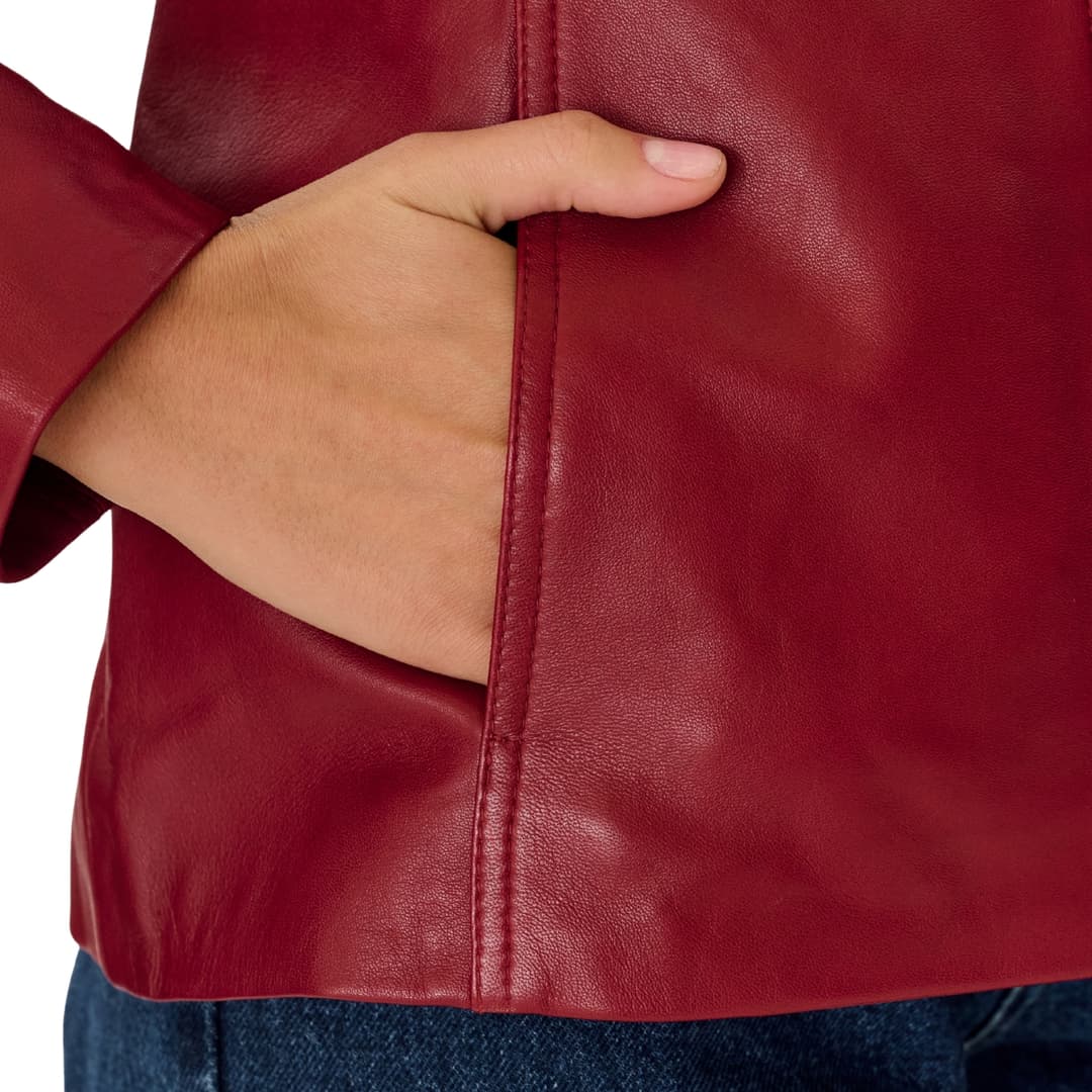 Womens Lambskin Slim Fit Burgendy Leather Jacket