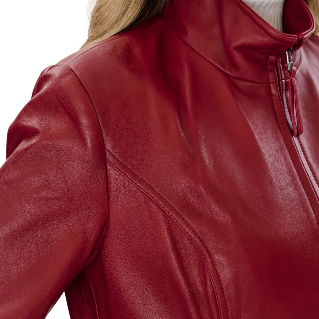 Womens Lambskin Slim Fit Burgendy Leather Jacket