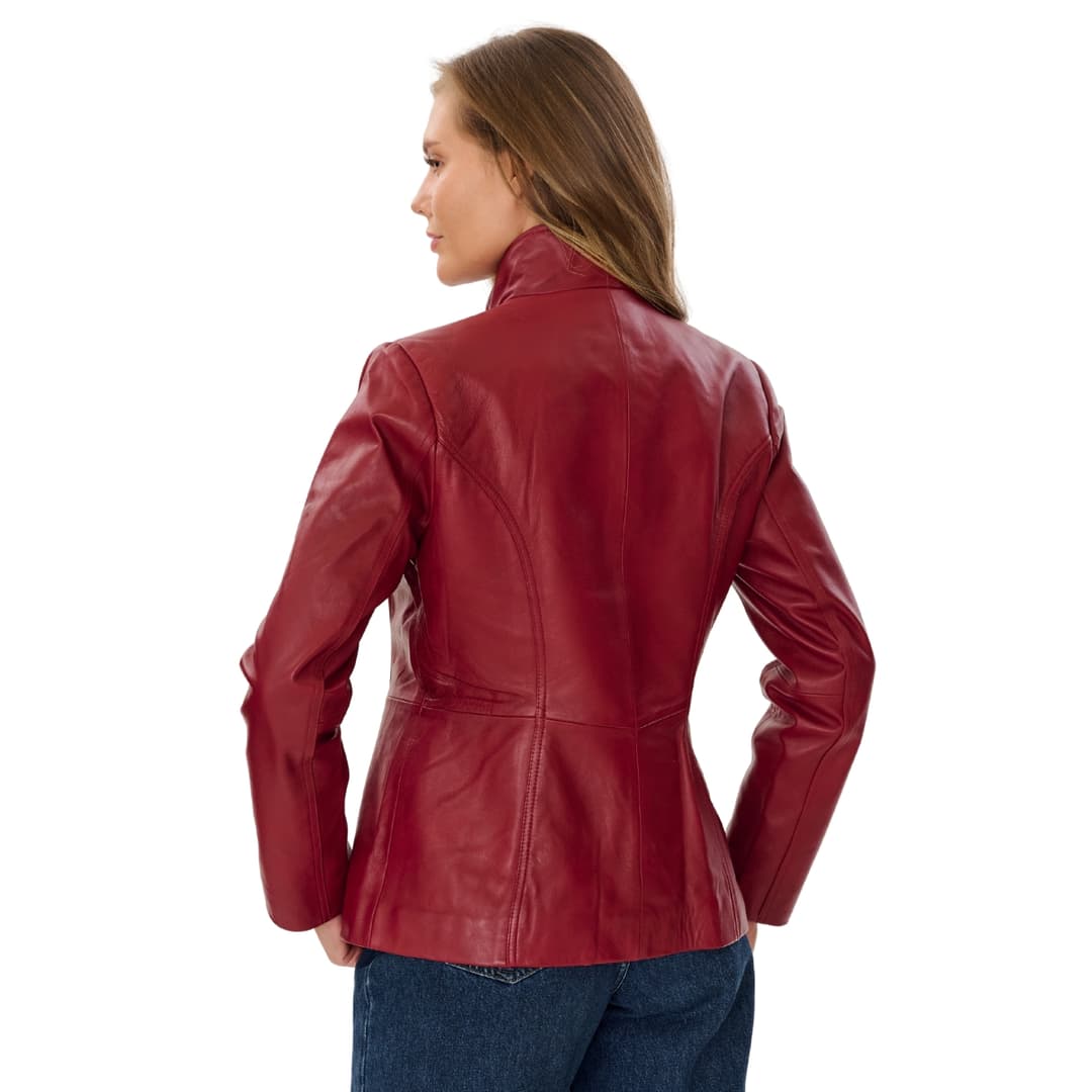 Womens Lambskin Slim Fit Burgendy Leather Jacket