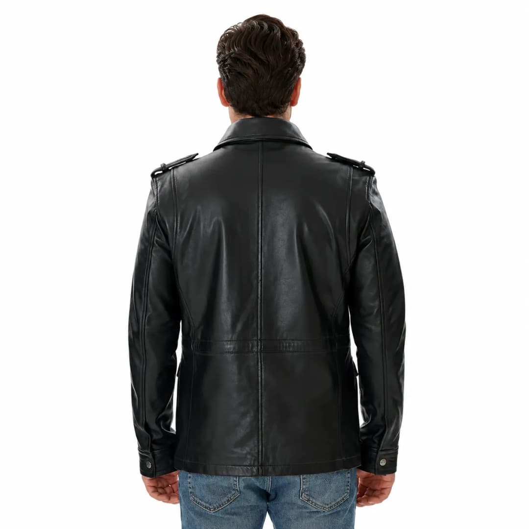 Mens Black Leather Trucker Jacket_6