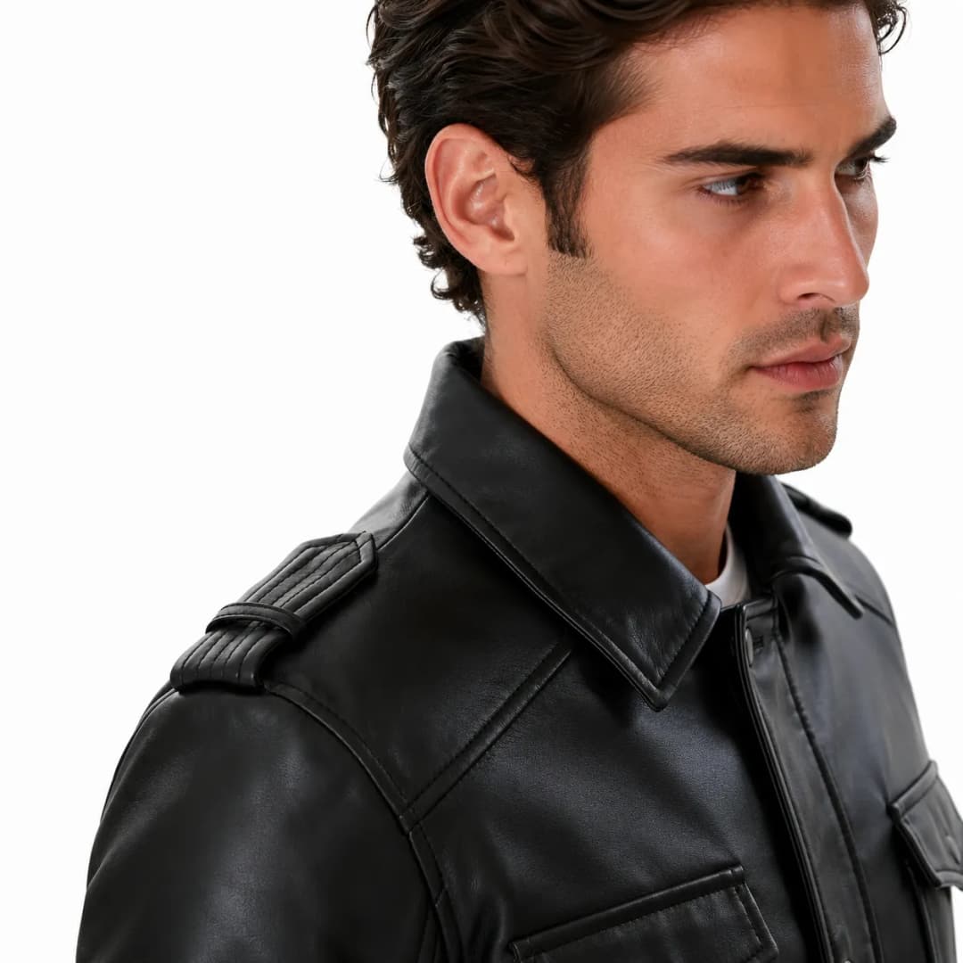 Mens Black Leather Trucker Jacket_8