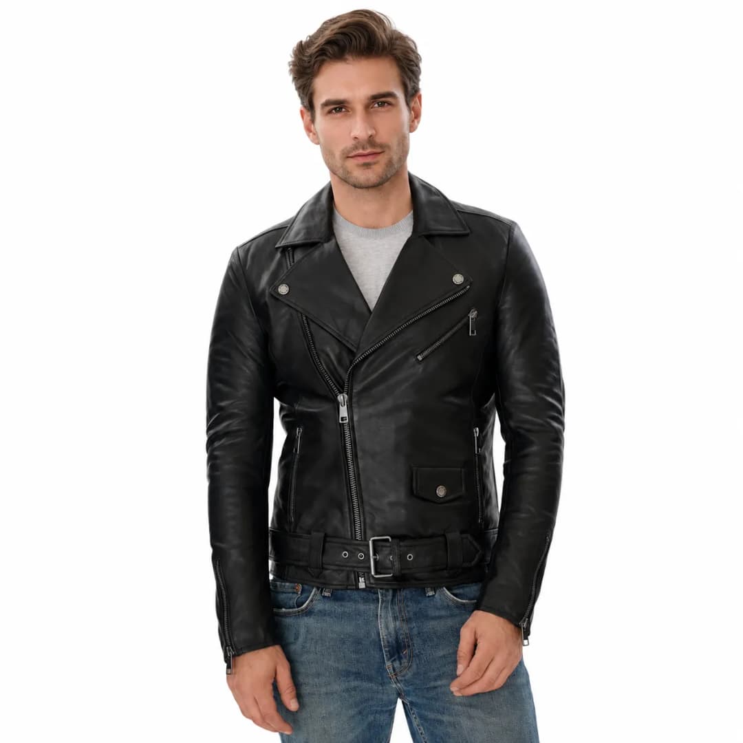 Mens Black Motorcycle Jacket_1