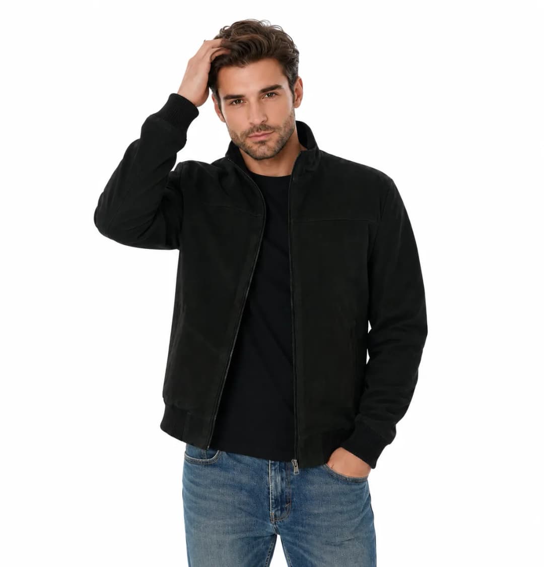 Mens Black Suede Nubuck Leather Jacket_2