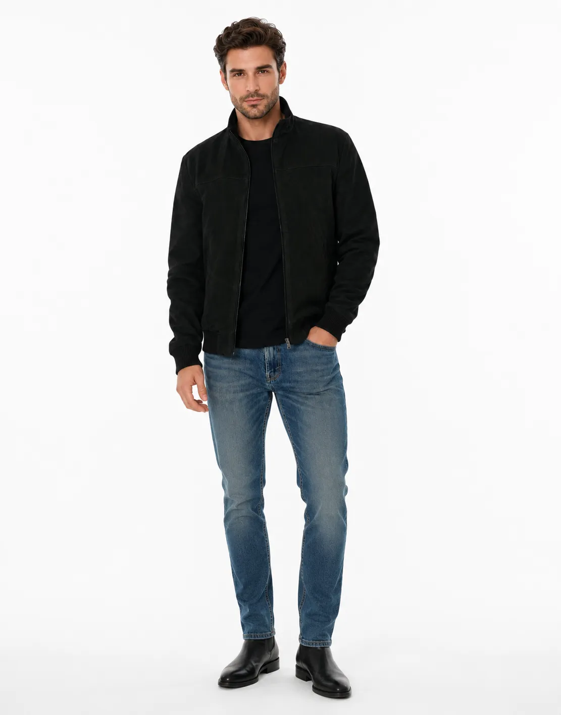 Mens Black Suede Nubuck Leather Jacket_3