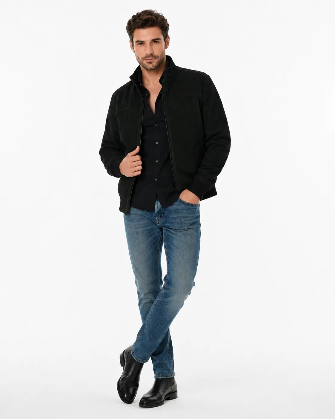 Mens Black Suede Nubuck Leather Jacket_4