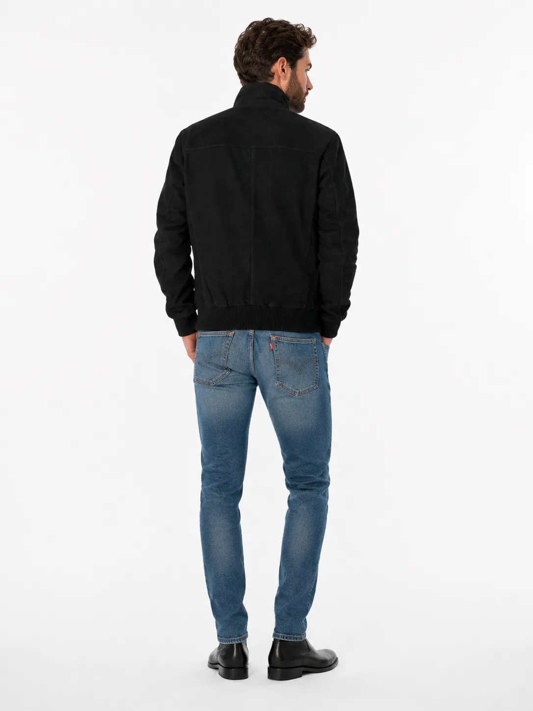 Mens Black Suede Nubuck Leather Jacket_5
