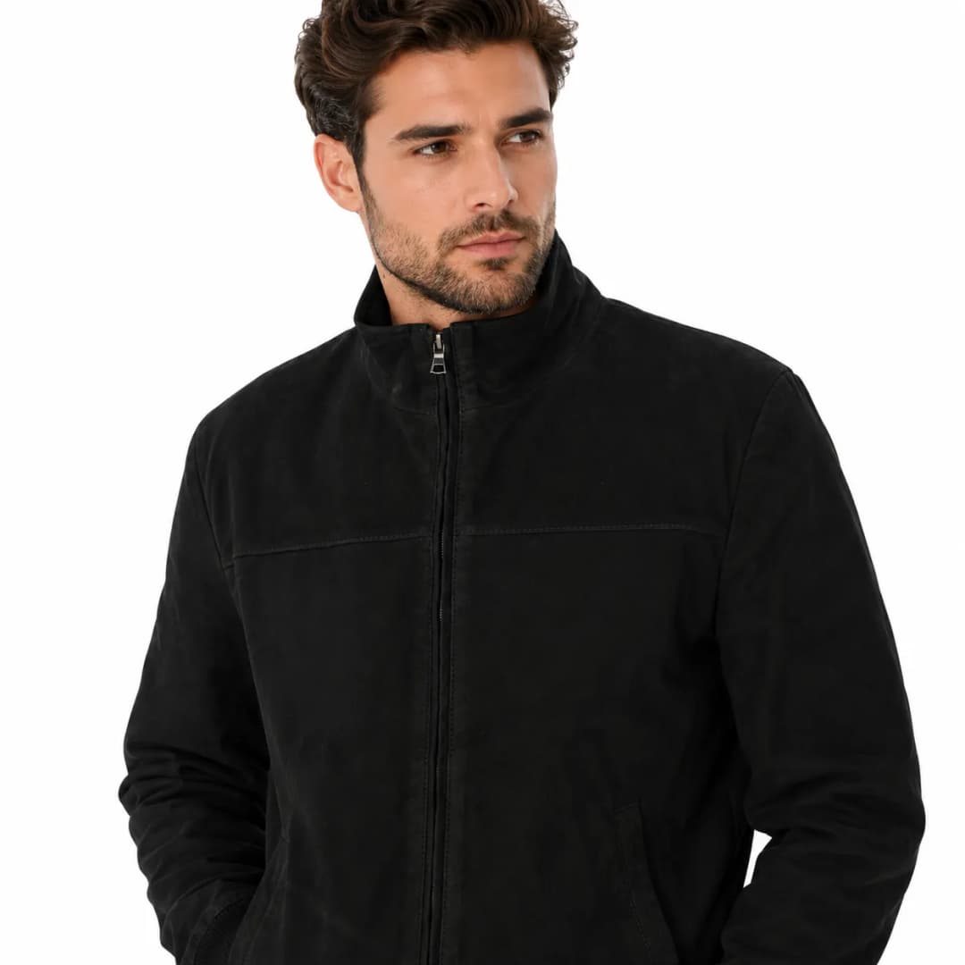 Mens Black Suede Nubuck Leather Jacket_6
