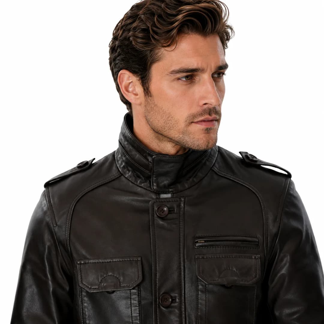Mens Brown Leather Trucker Long Jacket_6