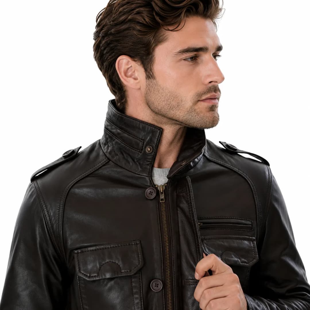 Mens Brown Leather Trucker Long Jacket_7
