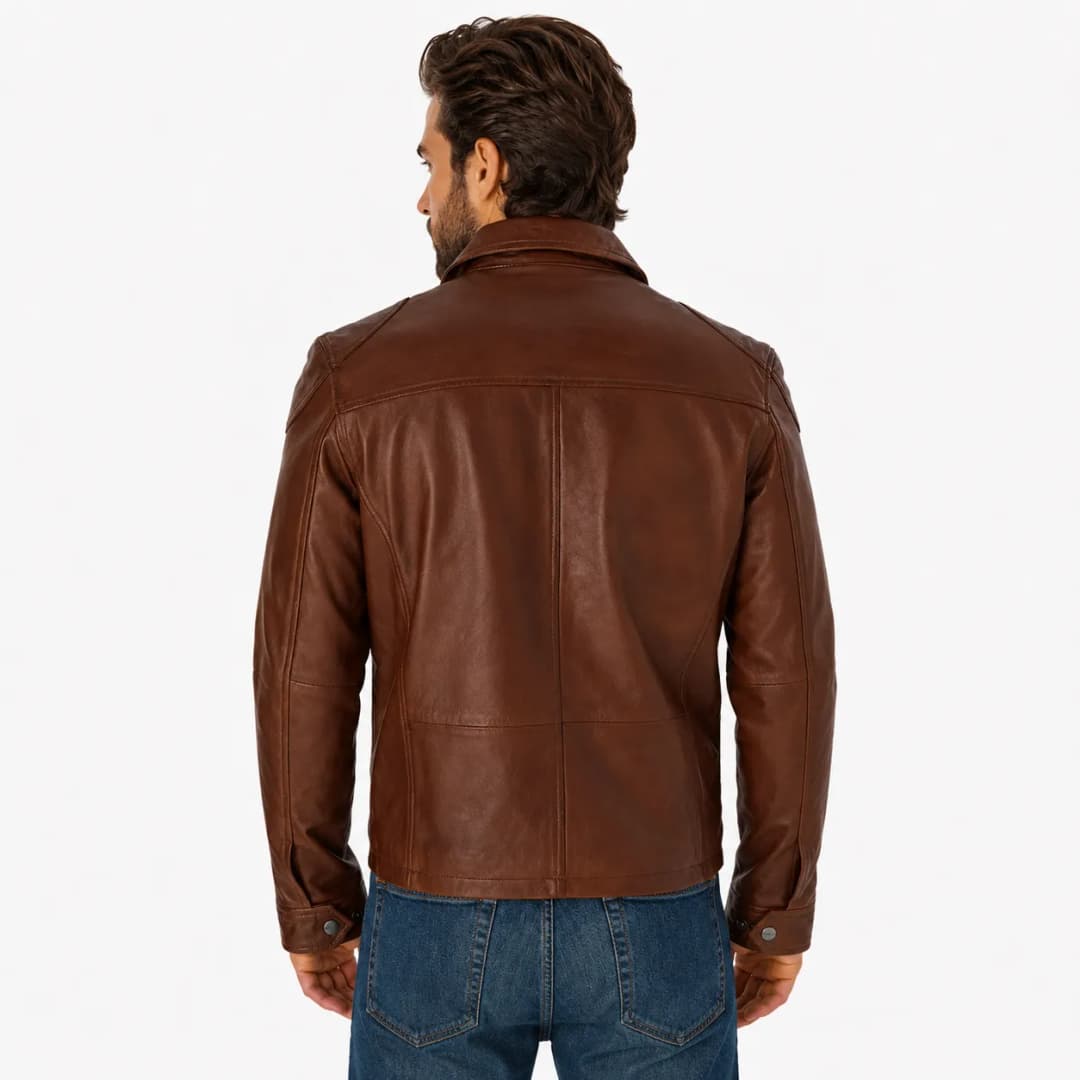 Mens Coffee Brown Leather Trucker Jacket_6