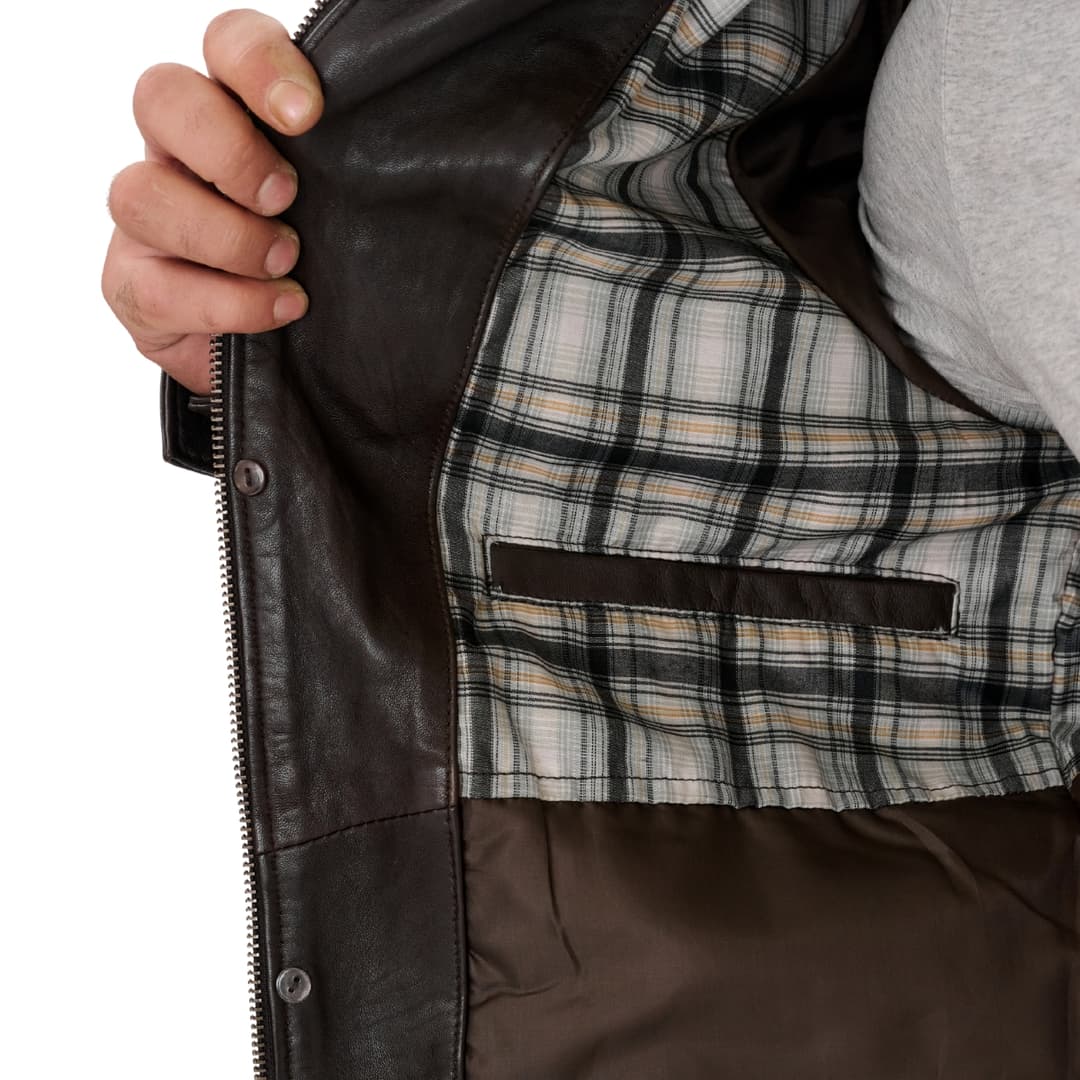 Mens Brown Leather Trucker Long Jacket