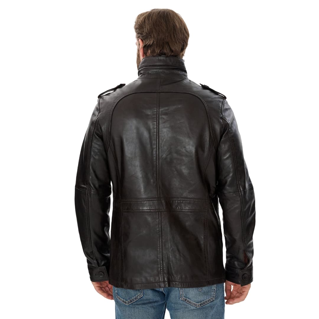 Mens Brown Leather Trucker Long Jacket