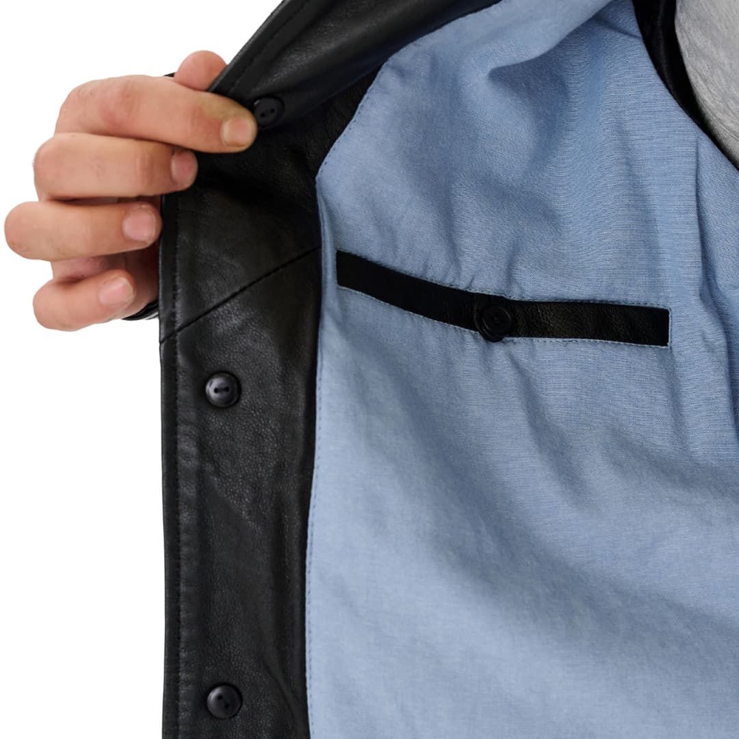 Mens Classic Black Leather Trucker Jacket