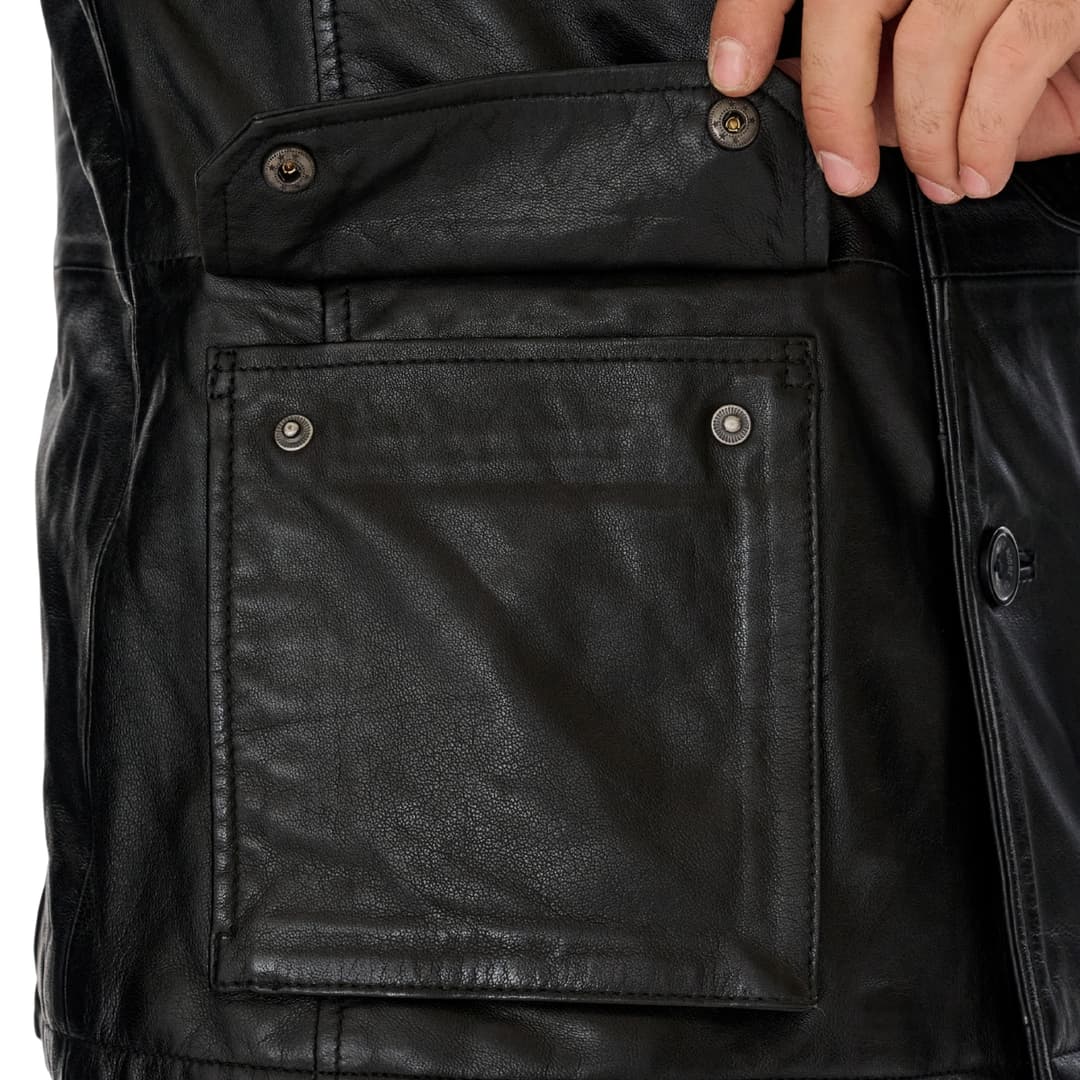 Mens Classic Black Leather Trucker Jacket