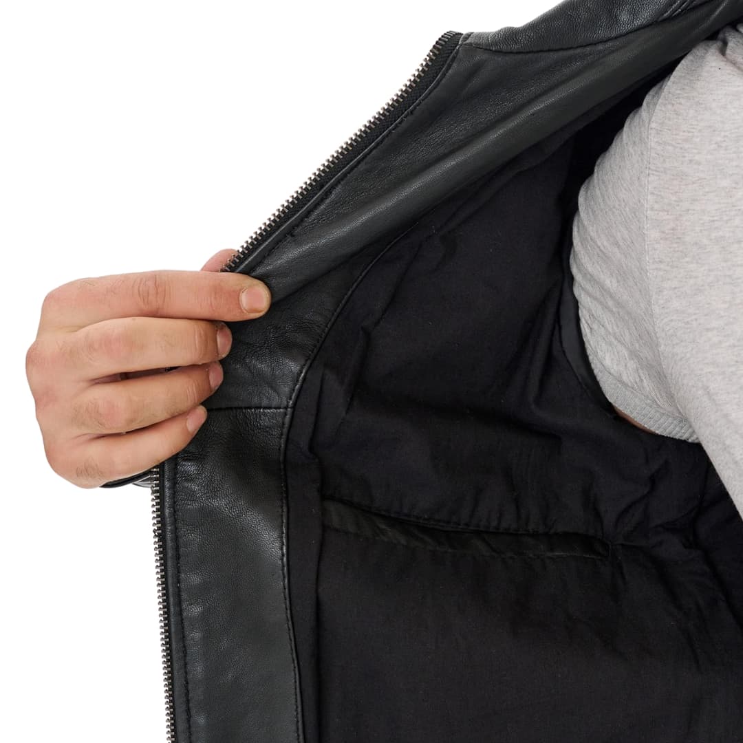 Mens Classic Black Leather Trucker Jacket