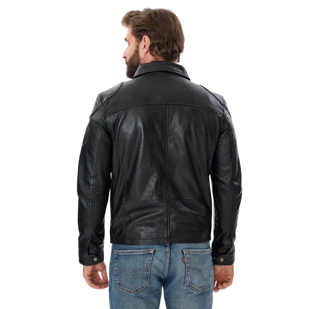 Mens Classic Black Leather Trucker Jacket