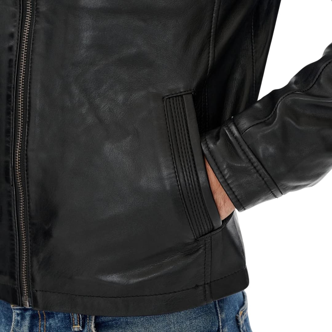 Mens Classic Black Leather Trucker Jacket