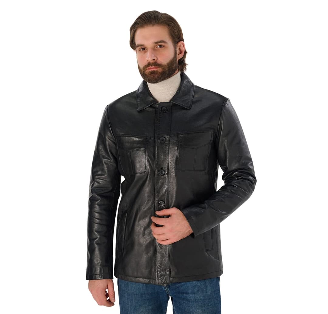 Mens Sheepskin Vintage Black Genuine Leather Jacket