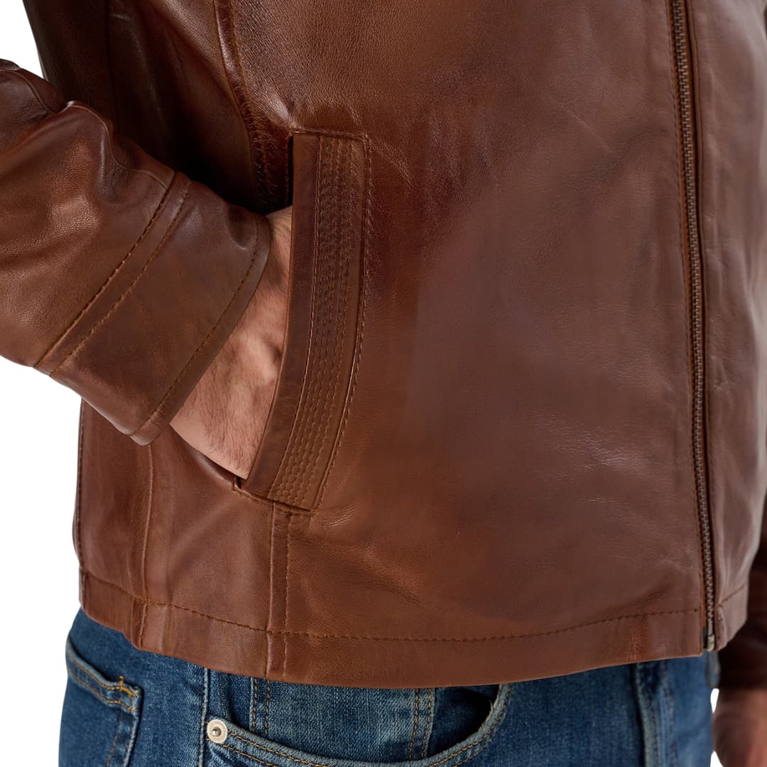 Mens Coffee Brown Leather Trucker Jacket 1