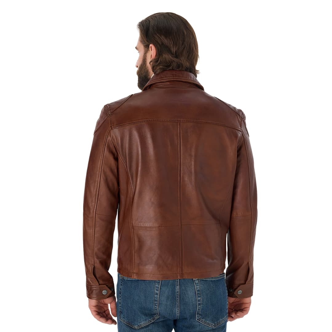 Mens Coffee Brown Leather Trucker Jacket 1