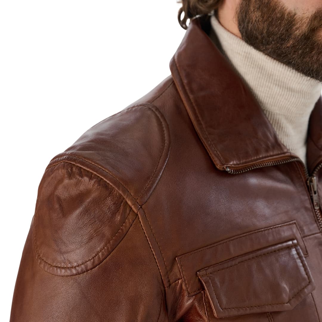 Mens Coffee Brown Leather Trucker Jacket 1